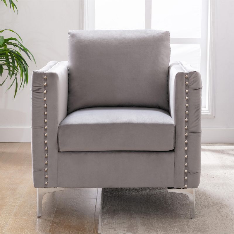 Modern Velvet Armchair Tufted Button Accent Club Chair with Steel Legs-ModernLuxe, 2 of 8