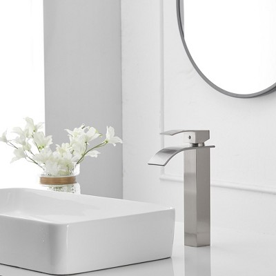 Brushed Nickel Single Handle Waterfall Vessel Sink Faucet with Drain Assembly