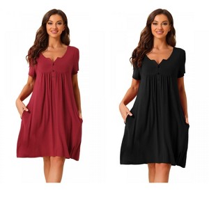 INSPIRE CHIC Women's 2 Pcs Sleepwear Summer Short Sleeves Solid with Pockets Nightgown - 1 of 4
