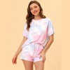 cheibear Women's Tie Dye Short Sleeves Sleepshirt with Shorts Lounge Sleepwear Pajama Set - 2 of 4