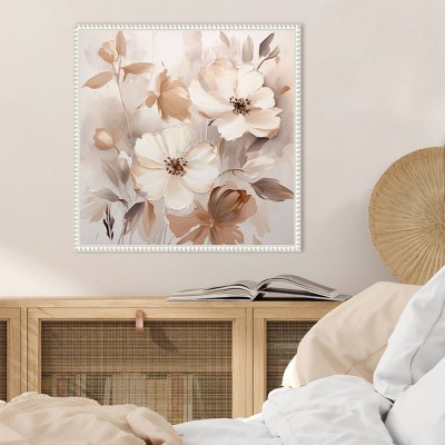 Scented Petals Beige and White Canvas Art with Floater Frame