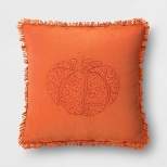 Embroidered Pumpkin with Frayed Edges Square Throw Pillow Rust - Threshold™