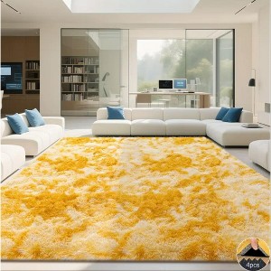 Tie-Dyed Yellow Area Rug with 4 Reusable Stickers, Soft Shaggy Non-Slip Mat for Home Decor - 1 of 4