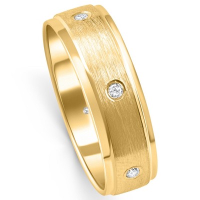 Pompeii3 Mens 1/4ct 14K Gold Diamond Comfort Fit Brushed Wedding Ring