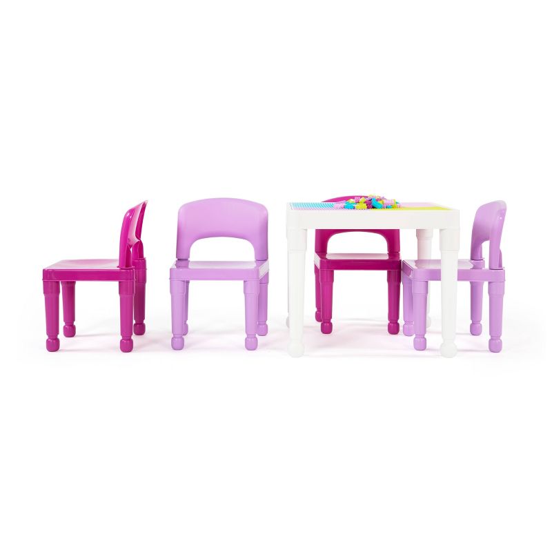5pc 2 in 1 Square Plastic Activity Kids&#39; Table and Chair Set Pink/Purple - Humble Crew, 4 of 8