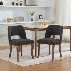 Wooden Dining Chairs Set of 2, Fabric Upholstered Farmhouse Chairs with Hollow-Out Design & Curved Backrest, Solid Wood Legs-- Frevyn - 1 of 4