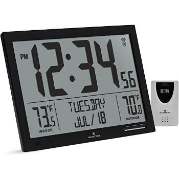 Marathon Atomic Full Calendar Large Digits Digital Clock Indoor And Outdoor Temperature