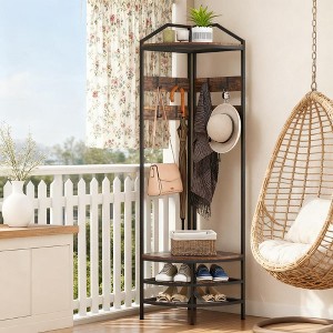Kumasinova Corner Hall Tree with Shoe Storage,4-Tier Clothes Rack with Shelves,Entryway Coat Rack with 8 Removable Hooks,Garment Rack for Hallway - 1 of 4
