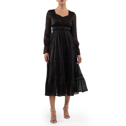 August Sky Women's Sheer Tiered Maxi Dress_RD3010_Black_Large