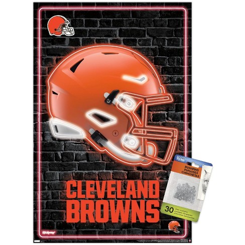 Trends International NFL Cleveland Browns - Neon Helmet 23 Unframed Wall  Poster Print Clear Push Pins Bundle 22.375 x 34