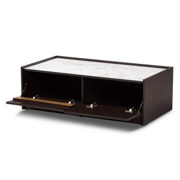 Walker Wood Coffee Table with Faux Marble Top Dark Brown/Marble/Gold - Baxton Studio