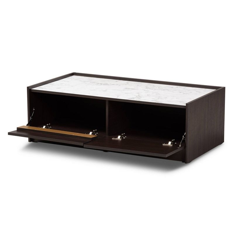 Walker Wood Coffee Table with Faux Marble Top Dark Brown/Marble/Gold - Baxton Studio, 1 of 10
