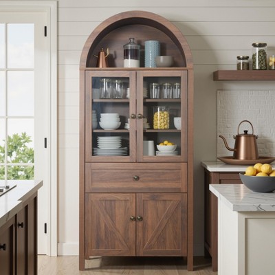 Rustic Multi-Functional Cabinet - Large Capacity, Arch Design & Warm Wooden Tones for Classic Home Décor