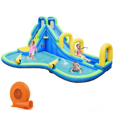Infans Inflatable Water Slide, 5 in 1 Water Park Castle Bouncy House w/Water Cannons, Long Slide w/Arch, with 680W Blower