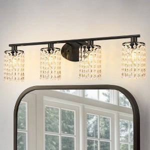 DORESshop 32 in. 4-Light Black Crystal Bathroom Vanity Light, Modern Wall Sconce Over Mirror for Bathroom and Kitchen - 1 of 4
