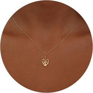 14K Gold Plated Charm Necklace for Women, Assorted Beach & Nature Themed Pendants Gold-Monstera Leaf - 1 of 4