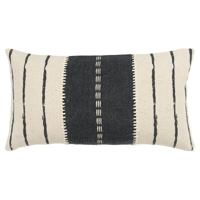 14"x26" Oversized Poly-Filled Striped Lumbar Throw Pillow Gray/Cream - Donny Osmond Home