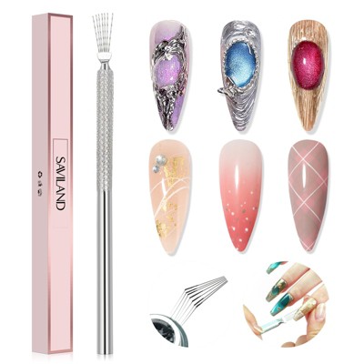 SAVILAND Pro 7-Pin Liner Brush - Ultra-Thin Stainless Steel w/Bendable Tips for Spider Gel & Salon Art.