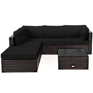Tangkula 6PCS Rattan Patio Sectional Sofa Set Outdoor Furniture Set w/ Black Cushions - 1 of 4