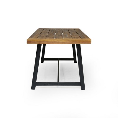Acacia Wood and Black Resin 6-Person Outdoor Dining Set