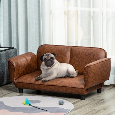 LAOTIES 39" Foldable Pet Sofa Dog Bed for Medium And Large Dogs,Faux Leather Couch with Elevated Legs,Expandable Design