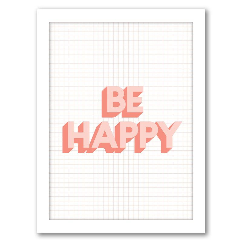 Americanflat Motivational Minimalist Be Happy By Motivated Type White Frame Wall Art, 1 of 5