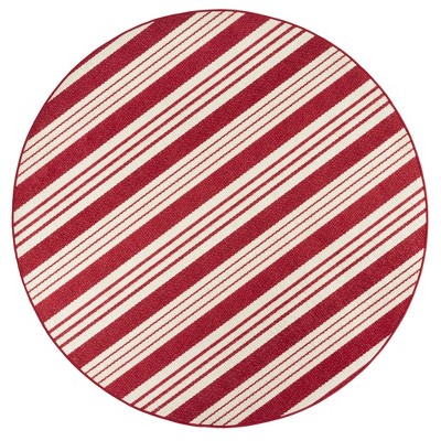 Abby Red and White Striped Polyester Washable Area Rug, 2' x 3'