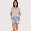 Anna-Kaci Women's V-Neck Short Sleeve Blouse with Rolled Cuffs and Soft Pleated Collar Detail - 4 of 4