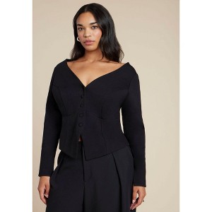 ELOQUII Button Up Wide Neck Top - 1 of 4