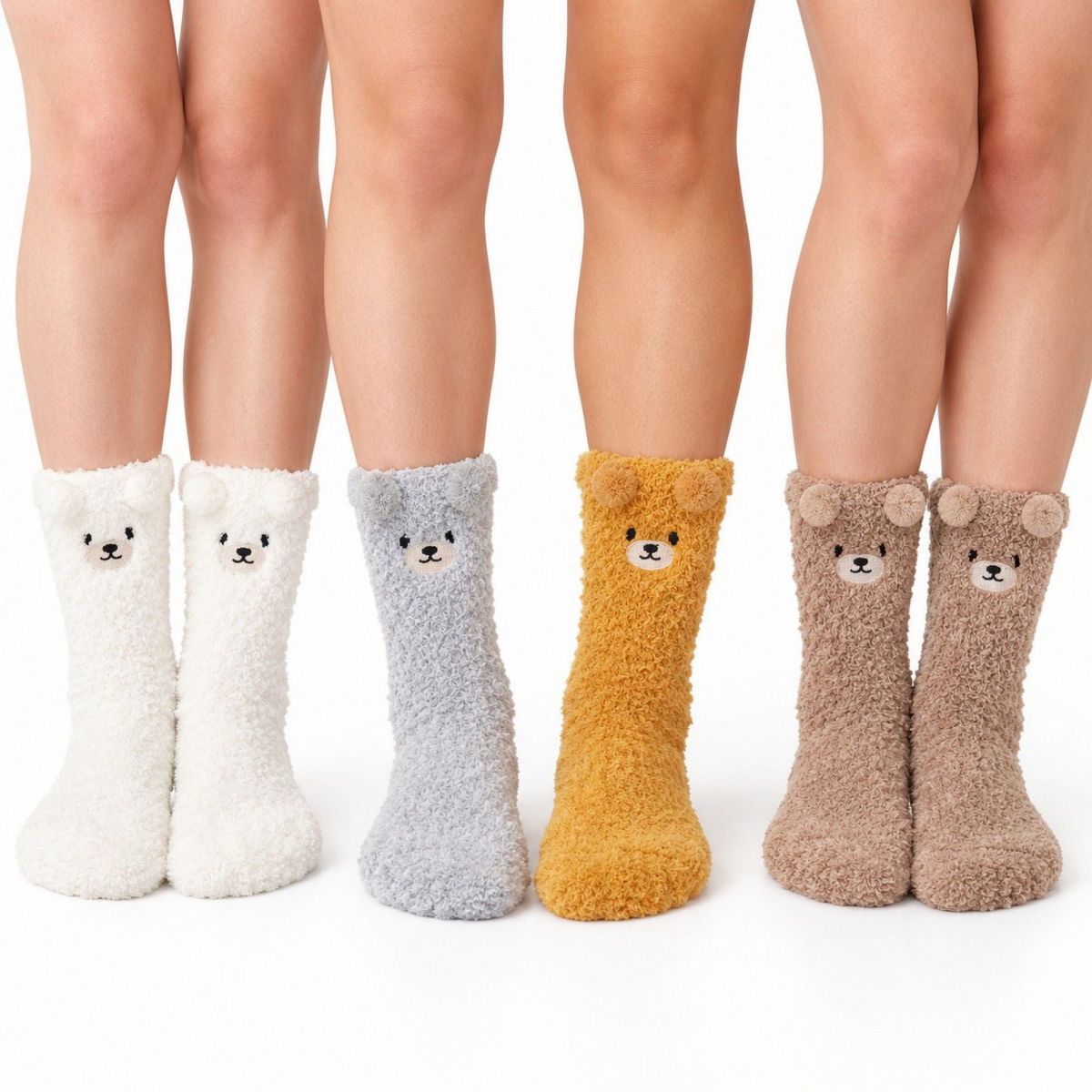 Anna-Kaci Bear Fuzzy Crew Socks 4-Pair Set US 5-10.5 - thumbnail 2