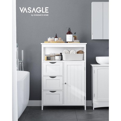 White MDF Bathroom Storage Cabinet with Adjustable Shelf and Drawers