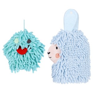 REGALWOVEN 2 Packs Cute Cartoon Alpaca Fuzzy Ball Hand Drying Hanging Ball Towels for Bathroom 7" x 7"/7" x 11" - 1 of 4