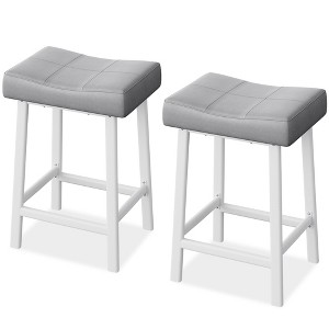24 Inch PU Leather Barstools Set of 2, Counter Height Bar Stools, Metal Legs, Thick Saddle Seats, Breakfast Stools, for Kitchen - 1 of 4