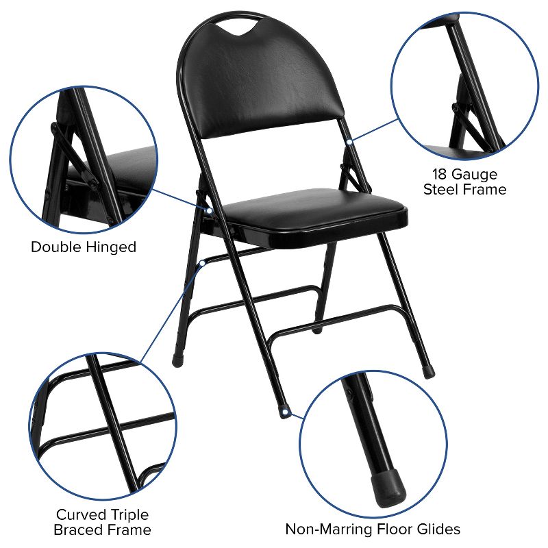 Flash Furniture 2 Pack HERCULES Series Extra Large Ultra-Premium Triple Braced Metal Folding Chair with Easy-Carry Handle, 5 of 13