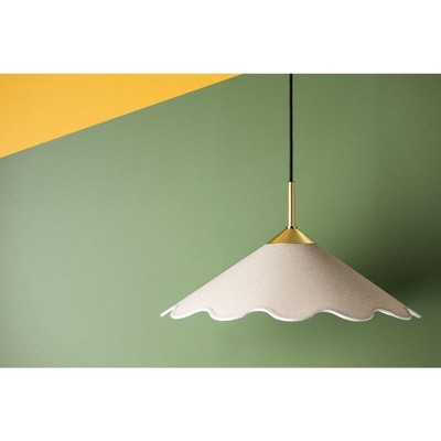 Elegant Scalloped Edge Linen & Aged Brass 20" Pendant Light