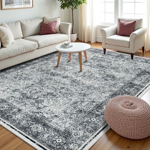 Living Room Washable Non Slip Vintage Retro Rugs Low Pile Chenille Print Rug for Bedroom Dining Room Home Office - 1 of 4
