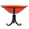 Achla Designs Hand Blown Crackle Glass Garden Birdbath Bowl with Wrought Iron Tripod Stand for Patios, Decks, Backyards, and Entryways, Red - 2 of 4