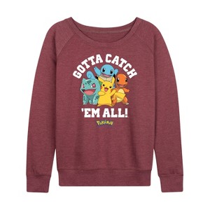 Women's - Pokémon - Gotta Catch 'Em All Group Lightweight French Terry Wide Neck Long Sleeve Shirt - 1 of 4