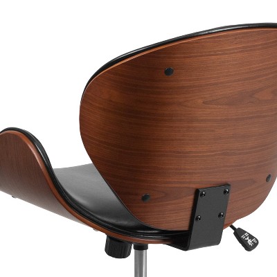 Walnut Wood & Black LeatherSoft Executive Swivel Office Chair