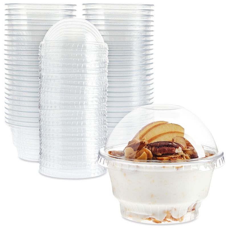 Juvale 50-Pack 5 oz Plastic Dessert Cups with Lids - Bulk Ice Cream Containers with Dome Lids (Clear), 1 of 10