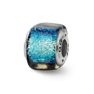 Black Bow Jewelry Square Blue Dichroic Glass Sterling Silver Bead Charm