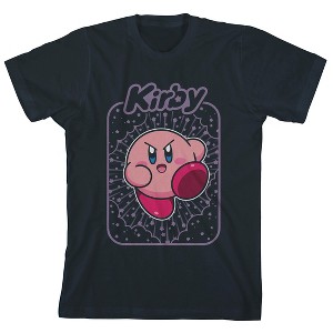 Kirby Star Background Crew Neck Short Sleeve Boy's Black T-shirt - 1 of 3