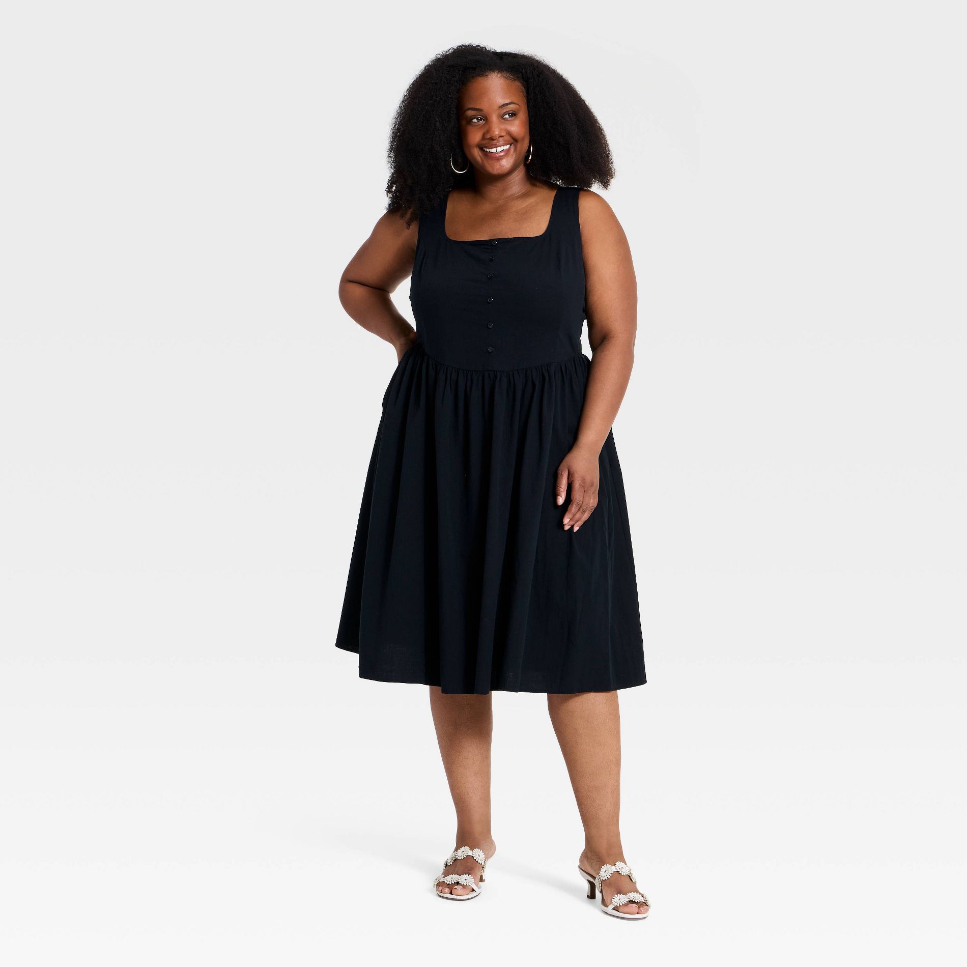 Women's Button-Front Midi A-Line Dress - Ava & Viv™