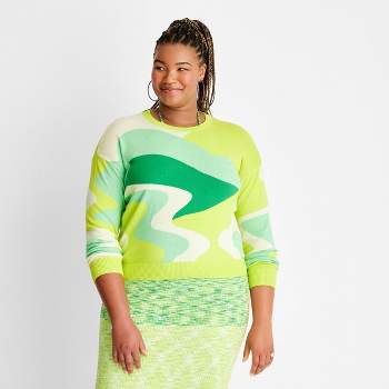 Women's Abstract Oversized Crewneck Sweater - Future Collective™ with Alani Noelle Yellow/Green 2X