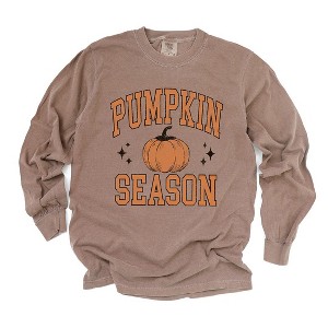 Simply Sage Market Women's Pumpkin Season Varsity Grunge Long Sleeve Garment Dyed Tee - 1 of 4