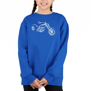 LA Pop Art Motorcycle - Girl's Word Art Crewneck Sweatshirt - 1 of 3