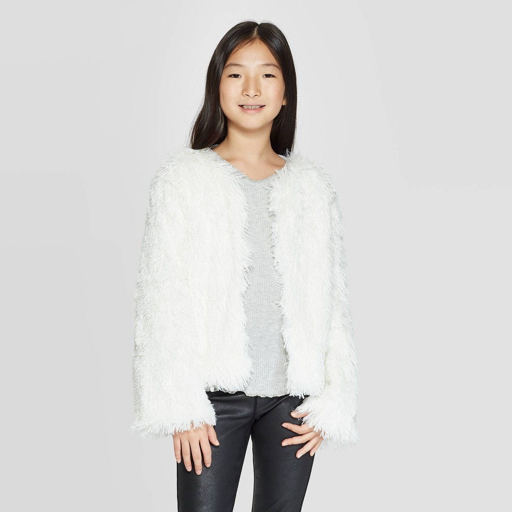 Girls' Open-Front Fuzzy Cardigan - art class White L was $19.99 now $6.99 (65.0% off)