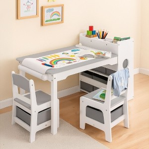 Kinder King 3-in-1 Kids Table & 2 Chairs Set with Storage, Removable Top & Blackboard, for Art, Crafts, Reading - 1 of 4