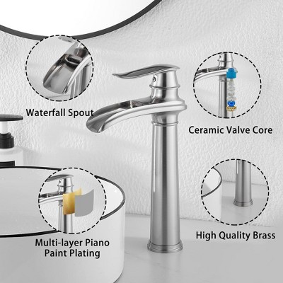 Brushed Nickel Tall Single Handle Vessel Sink Faucet