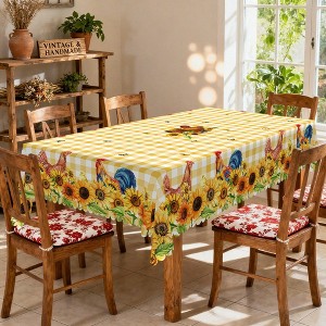 LOVEVOOK Checkered Tablecloth - Farmhouse Animals Table Covers, Farm Country Cow Rooster Plaid Table Clothes for Dining Room, Party, Home Decor - 1 of 4